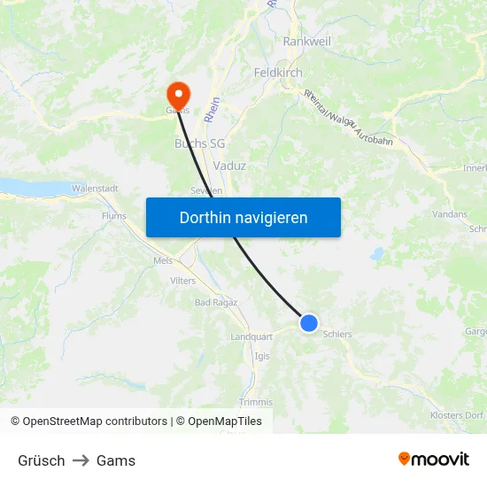 Grüsch to Gams map