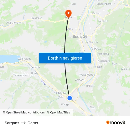 Sargans to Gams map