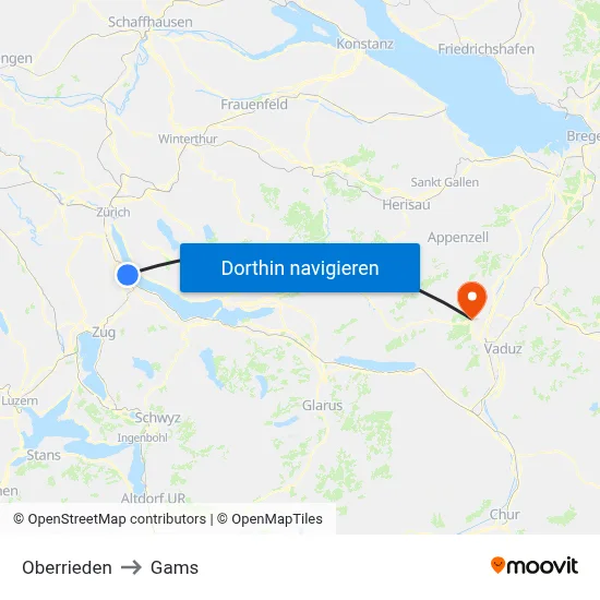 Oberrieden to Gams map