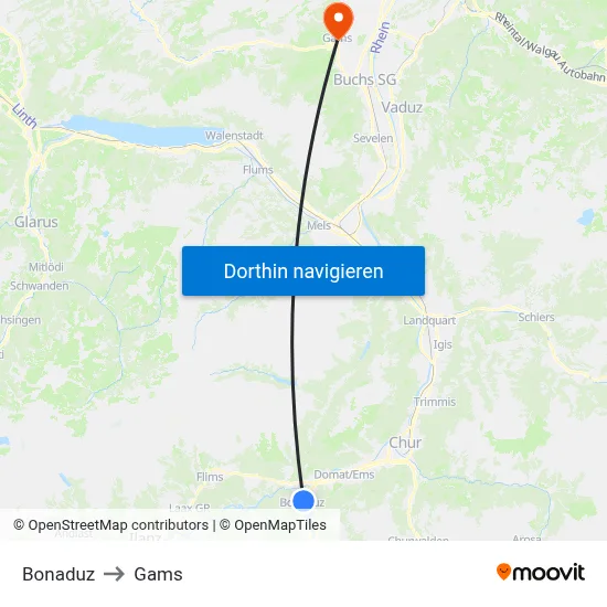 Bonaduz to Gams map