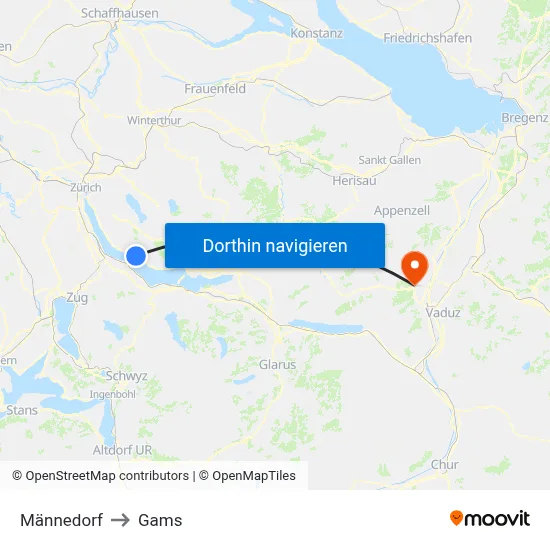 Männedorf to Gams map