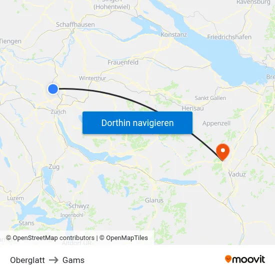Oberglatt to Gams map