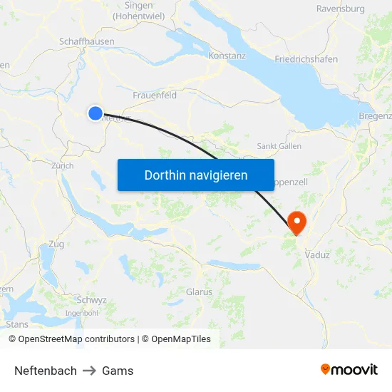 Neftenbach to Gams map