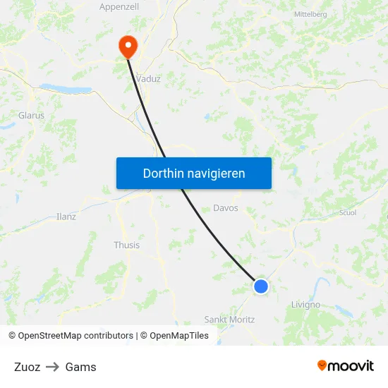 Zuoz to Gams map