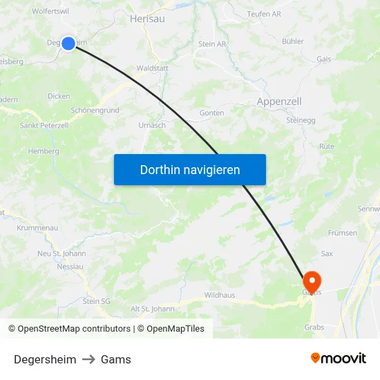 Degersheim to Gams map