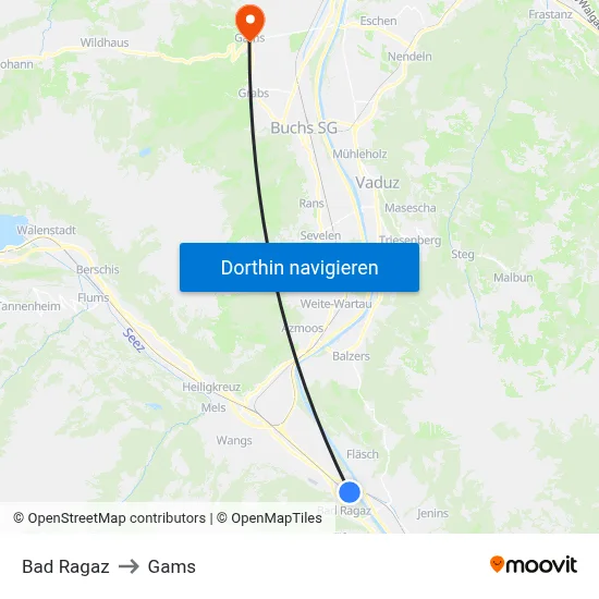 Bad Ragaz to Gams map