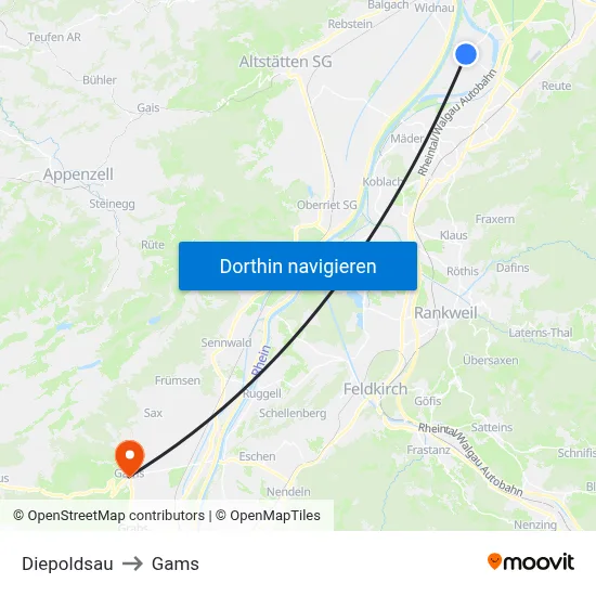 Diepoldsau to Gams map