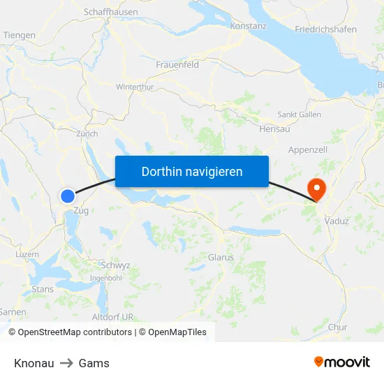 Knonau to Gams map