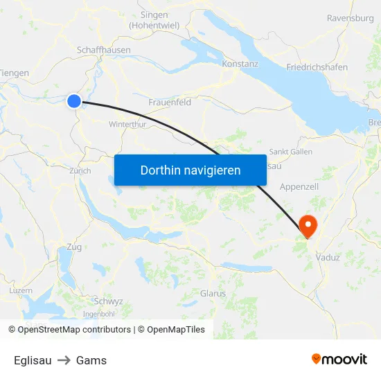 Eglisau to Gams map