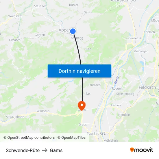 Schwende-Rüte to Gams map
