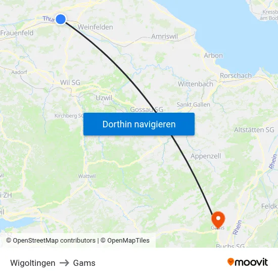 Wigoltingen to Gams map