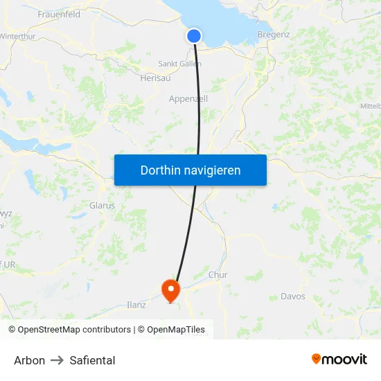 Arbon to Safiental map
