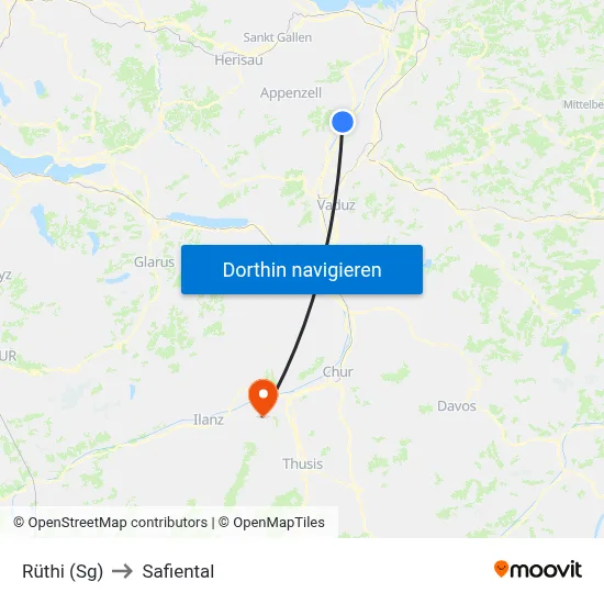 Rüthi (Sg) to Safiental map