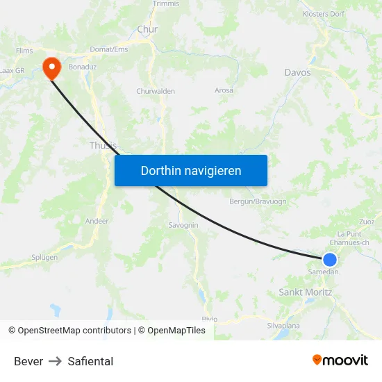 Bever to Safiental map