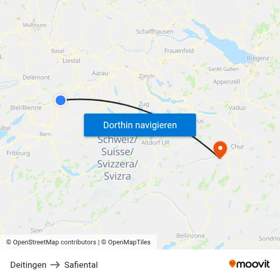 Deitingen to Safiental map