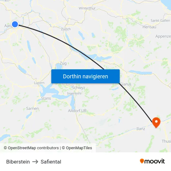Biberstein to Safiental map