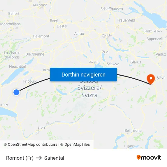 Romont (Fr) to Safiental map