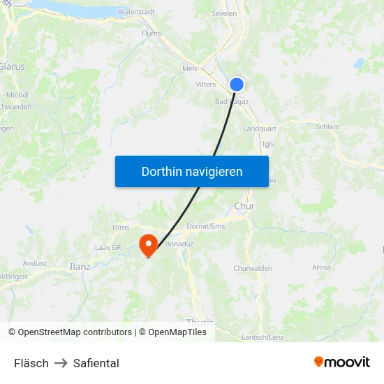 Fläsch to Safiental map