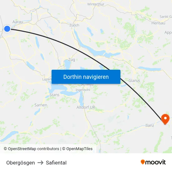 Obergösgen to Safiental map
