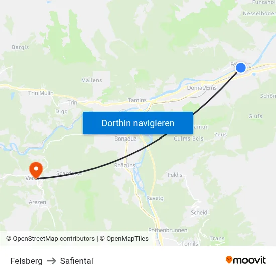 Felsberg to Safiental map