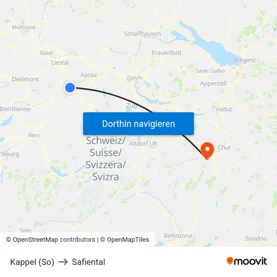 Kappel (So) to Safiental map