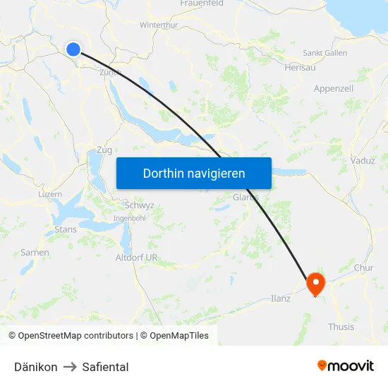 Dänikon to Safiental map