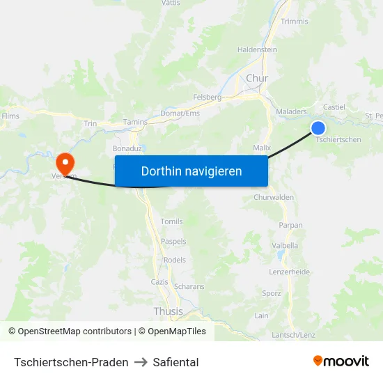 Tschiertschen-Praden to Safiental map