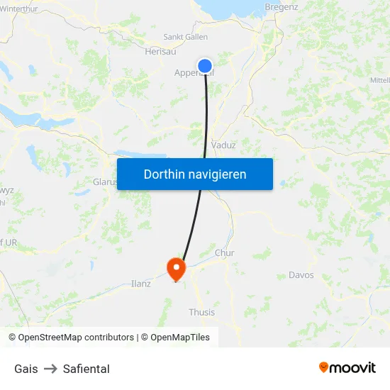 Gais to Safiental map