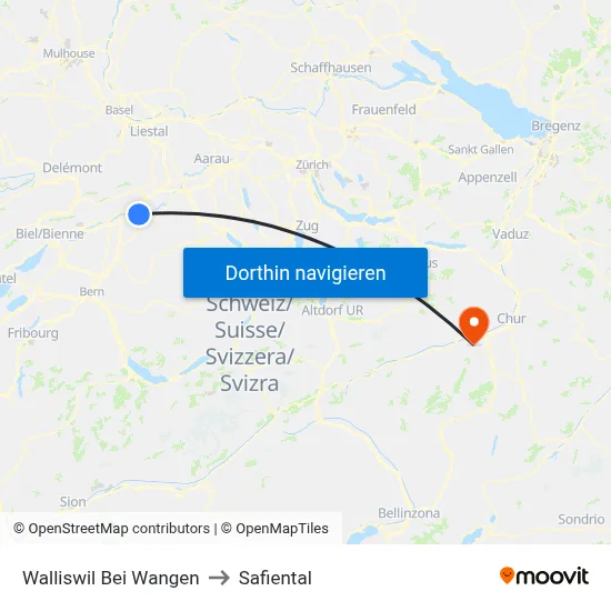 Walliswil Bei Wangen to Safiental map