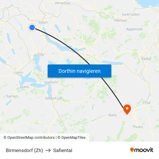Birmensdorf (Zh) to Safiental map