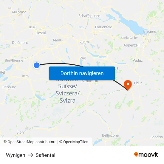 Wynigen to Safiental map