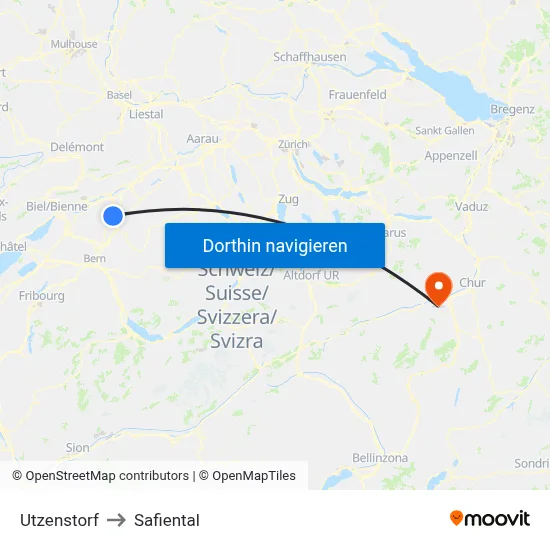Utzenstorf to Safiental map