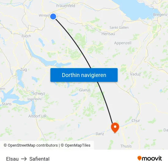 Elsau to Safiental map