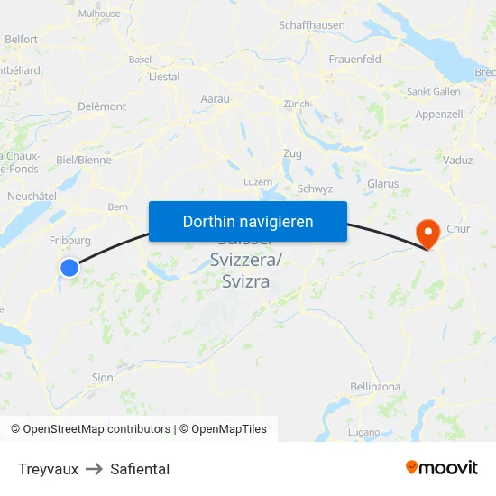 Treyvaux to Safiental map