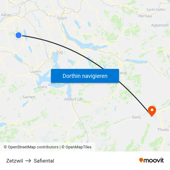 Zetzwil to Safiental map