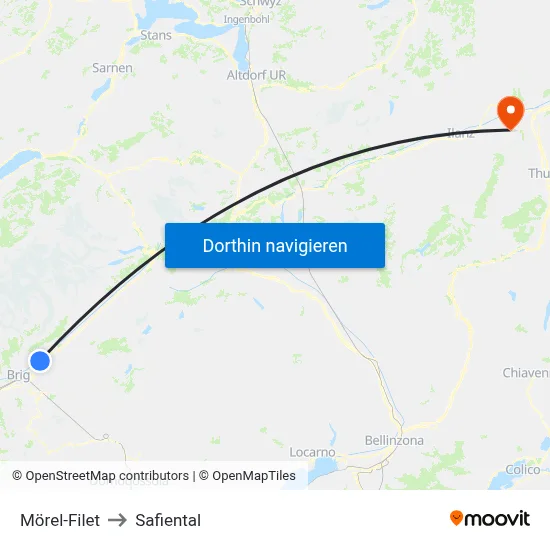 Mörel-Filet to Safiental map