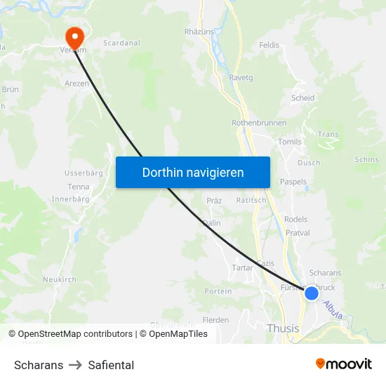 Scharans to Safiental map