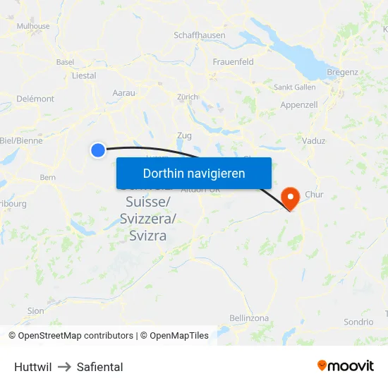Huttwil to Safiental map