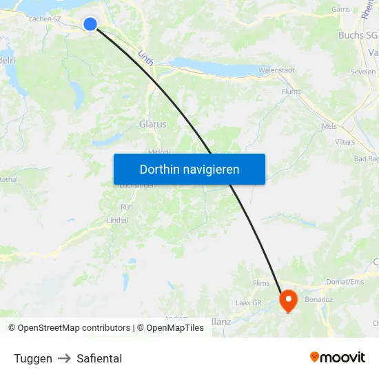 Tuggen to Safiental map