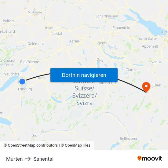 Murten to Safiental map