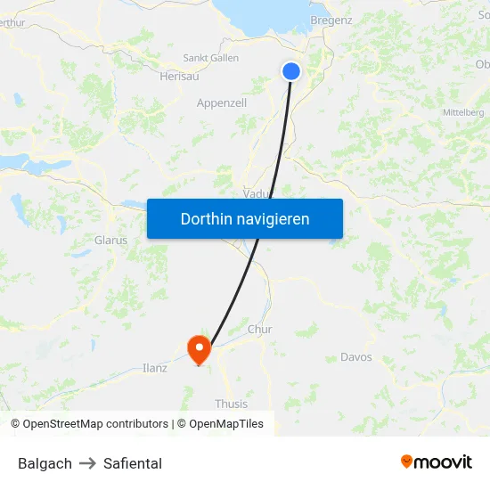 Balgach to Safiental map