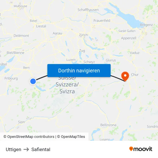 Uttigen to Safiental map