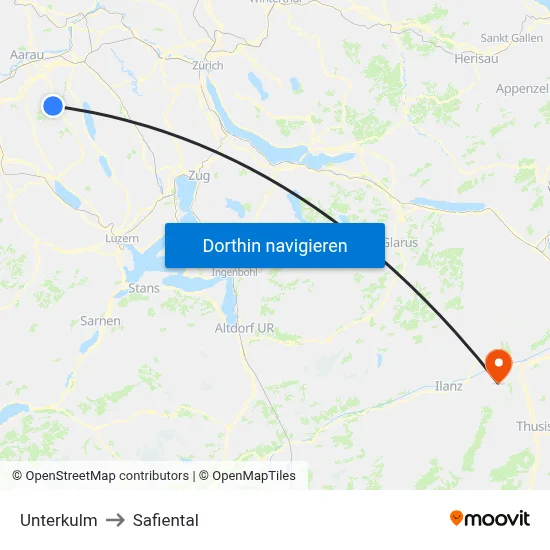 Unterkulm to Safiental map