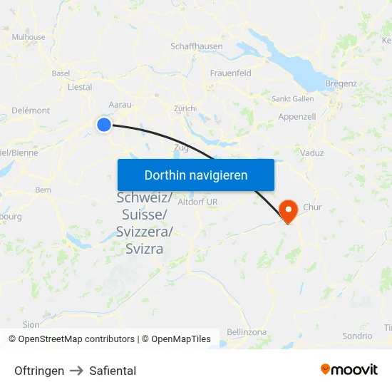 Oftringen to Safiental map