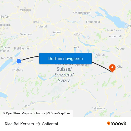 Ried Bei Kerzers to Safiental map