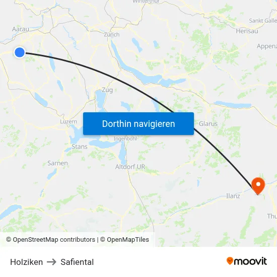 Holziken to Safiental map