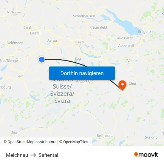 Melchnau to Safiental map