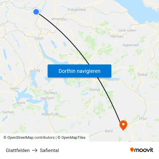 Glattfelden to Safiental map