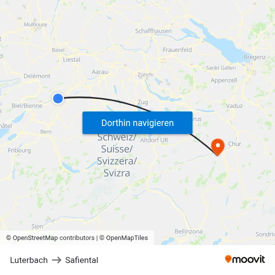 Luterbach to Safiental map