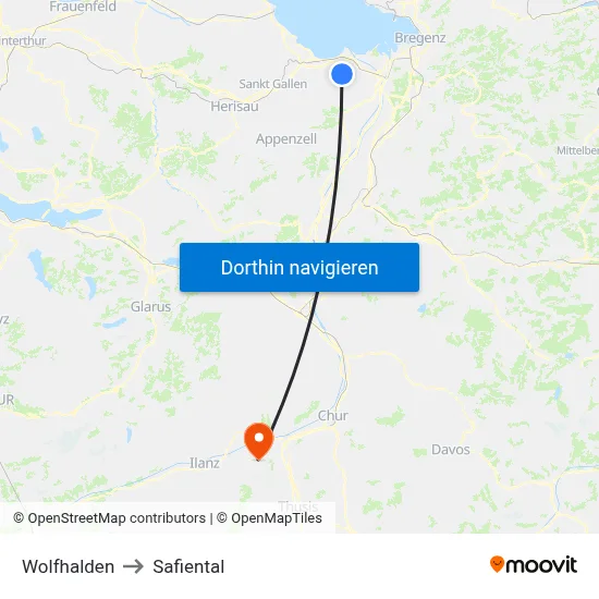 Wolfhalden to Safiental map